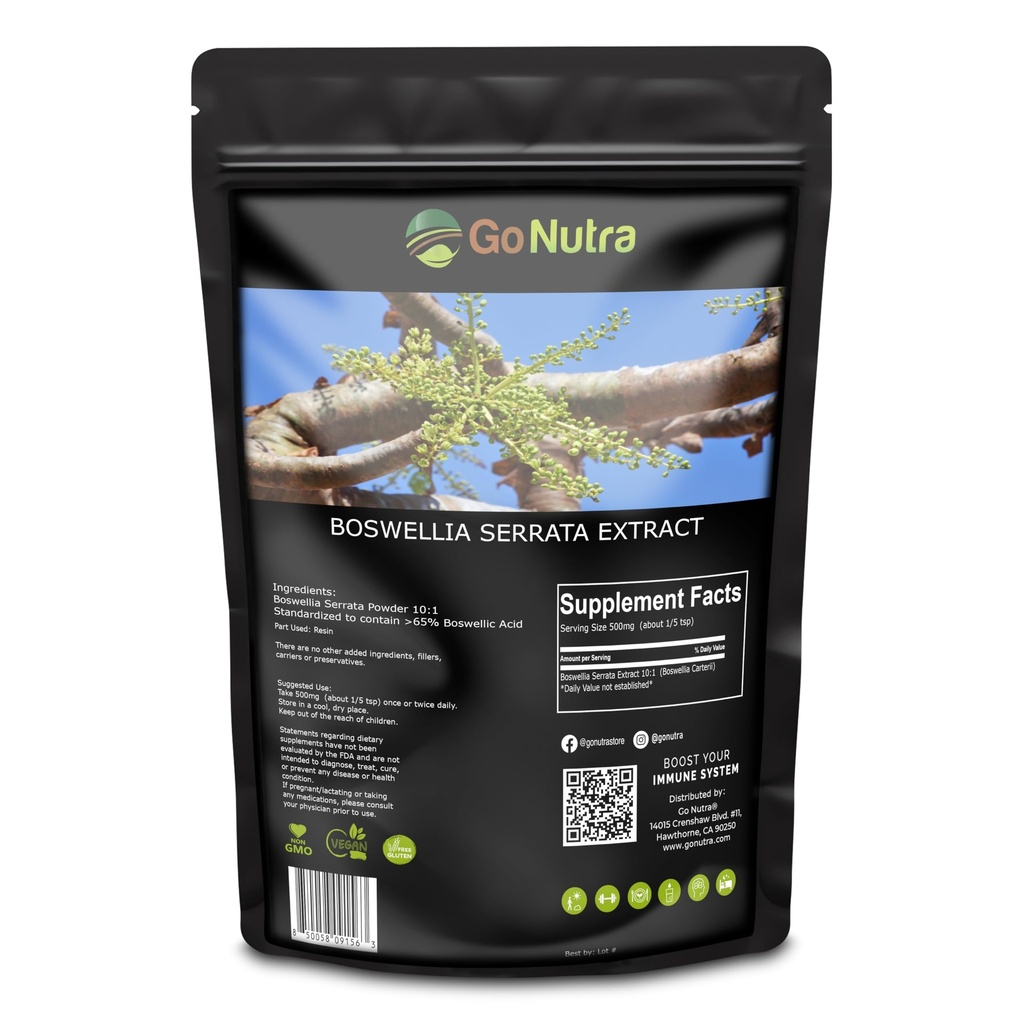 Go Nutra Boswellia Serrata Extract Powder 10:1 Sila 65% Kyselina Boswellová Frankincense Supplement Joint Support - 8 oz.