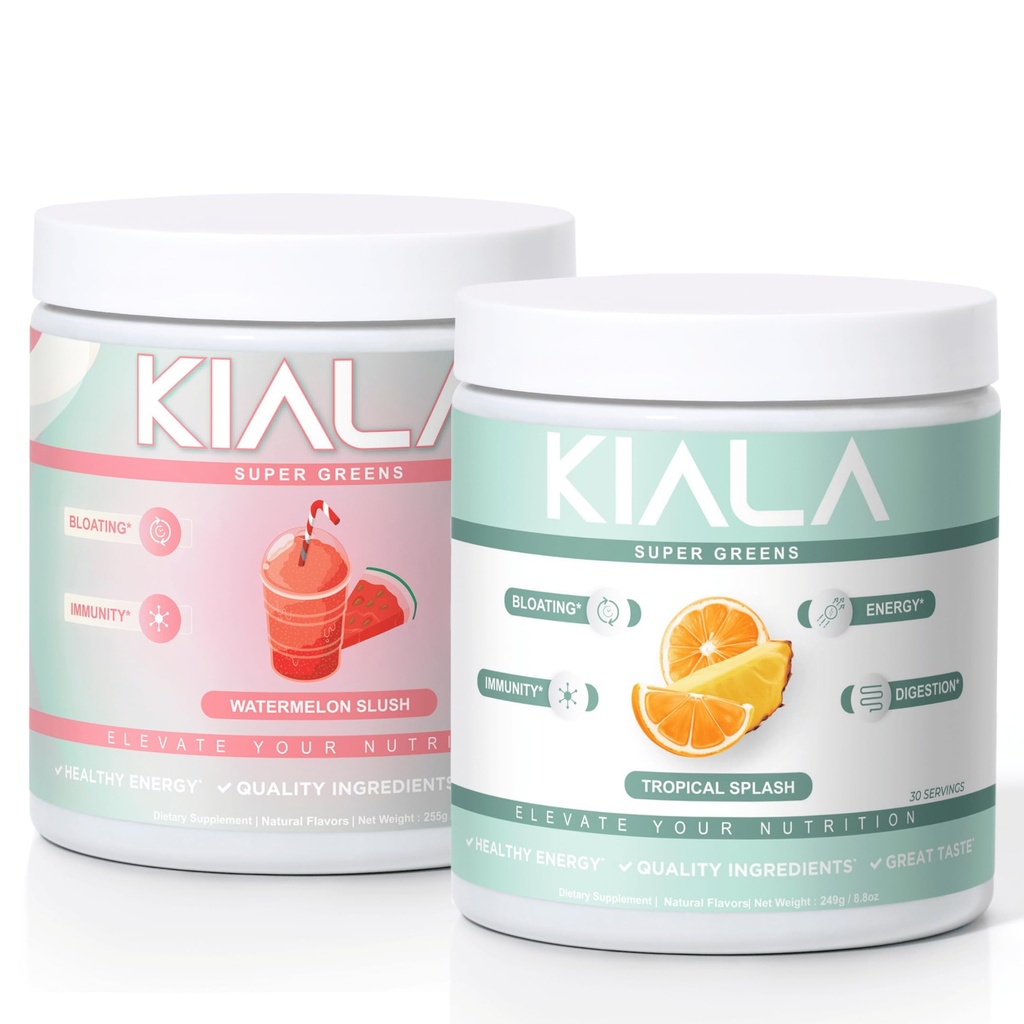 Kiala Nutrition Super Greens, Organic Greens Powder, Spirulina & Chlorella Powder, Cukor & Gluten Free Vegan, Spectra Blend, Watermelon & Tropical Slush 2 Balenie
