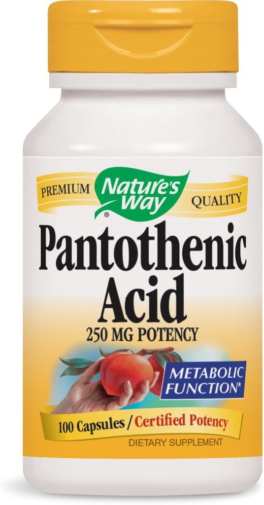 Prírodná cesta Kyselina pantoténová 250 miligramov Sila, 100 kapsúl. Balenie po 3 fľašiach