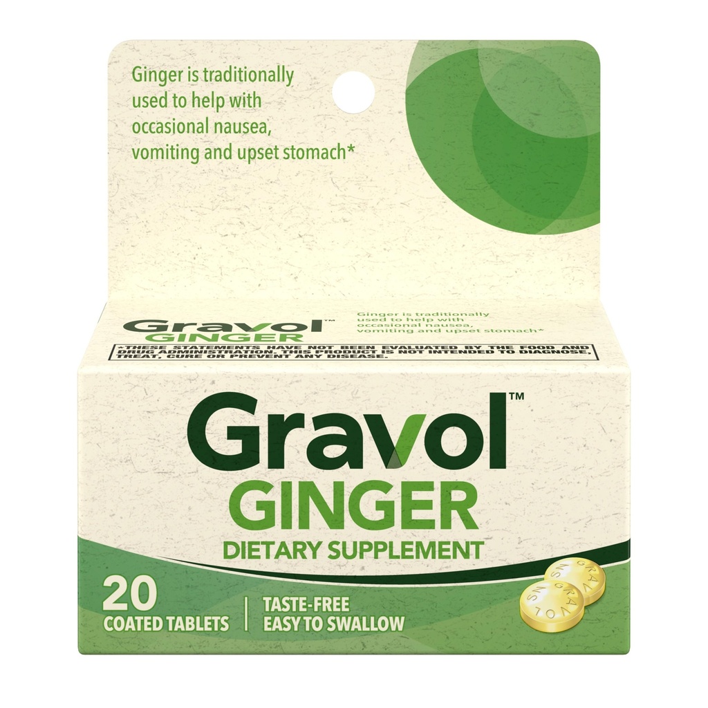 Tablety Gravol Ginger na žalúdočné ťažkosti a nevoľnosť, 20 ct