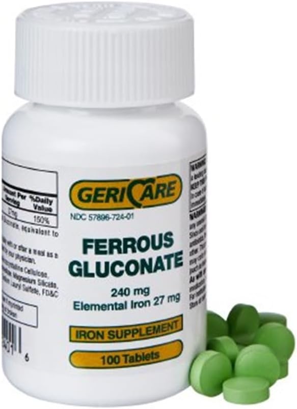 GeriCare Ferrous Gluconate 240mg 100 Tablets Each (Pack of 6)