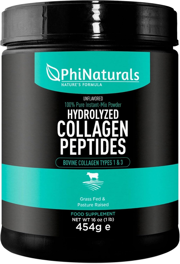 PhiNaturals Hydrolyzed Collagen Peptides Powder (nechutný) pre ženy a pre mužov - Grass Fed hovädzie kolagén