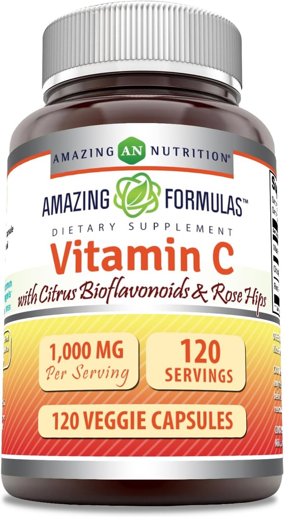 Amazing Formulates Vitamín C (kyselina askorbová) 1000 Mg s Rose HIPS & Citrus Bioflavonoidy 
