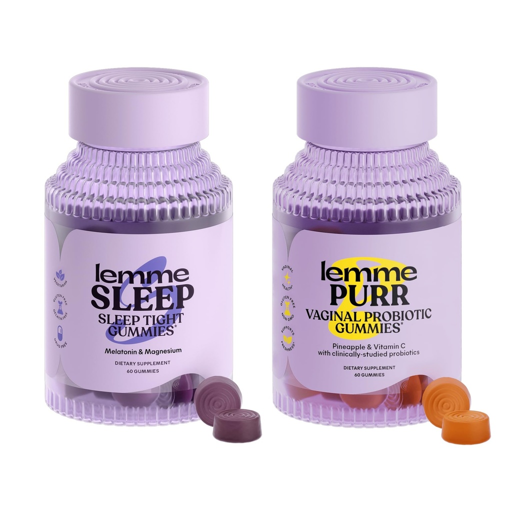 Lemme Sleep & Purr Bundle - Sleep Gummies, a Drug-Free Nighttime Aid & Purr Vaginal Probiotic Gummies for Women - Gluten Free, Želatína Free, Non-GMO - 60 Počet Každý