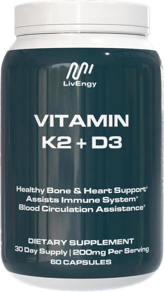 Vitamín K2 D3 doplnok - High-Potencie - podporuje kosti, srdce, imunitné zdravie - non-GMO, bez lepidla, Vegetarián - 60 kapsúl (60 porcií) - Premium Quality K2+D3 Formula