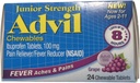 Advil Junior Chewable Ibuprofen Tablety, Hrozno 100mg, 24 Tablety Každá (Pack of 4)
