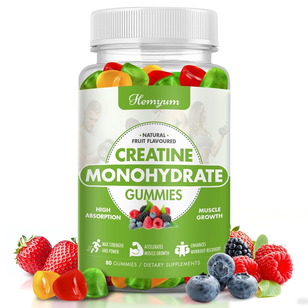 Monohydrát kreatínu Gummy - 5g Kreatín pre ženy Muži, Zvýšená svalová sila, Boost Focus a vytrvalosť, Staviteľ svalov,L-Taurine + vitamín B12,Vegan, Gluten-Free 80 Počet