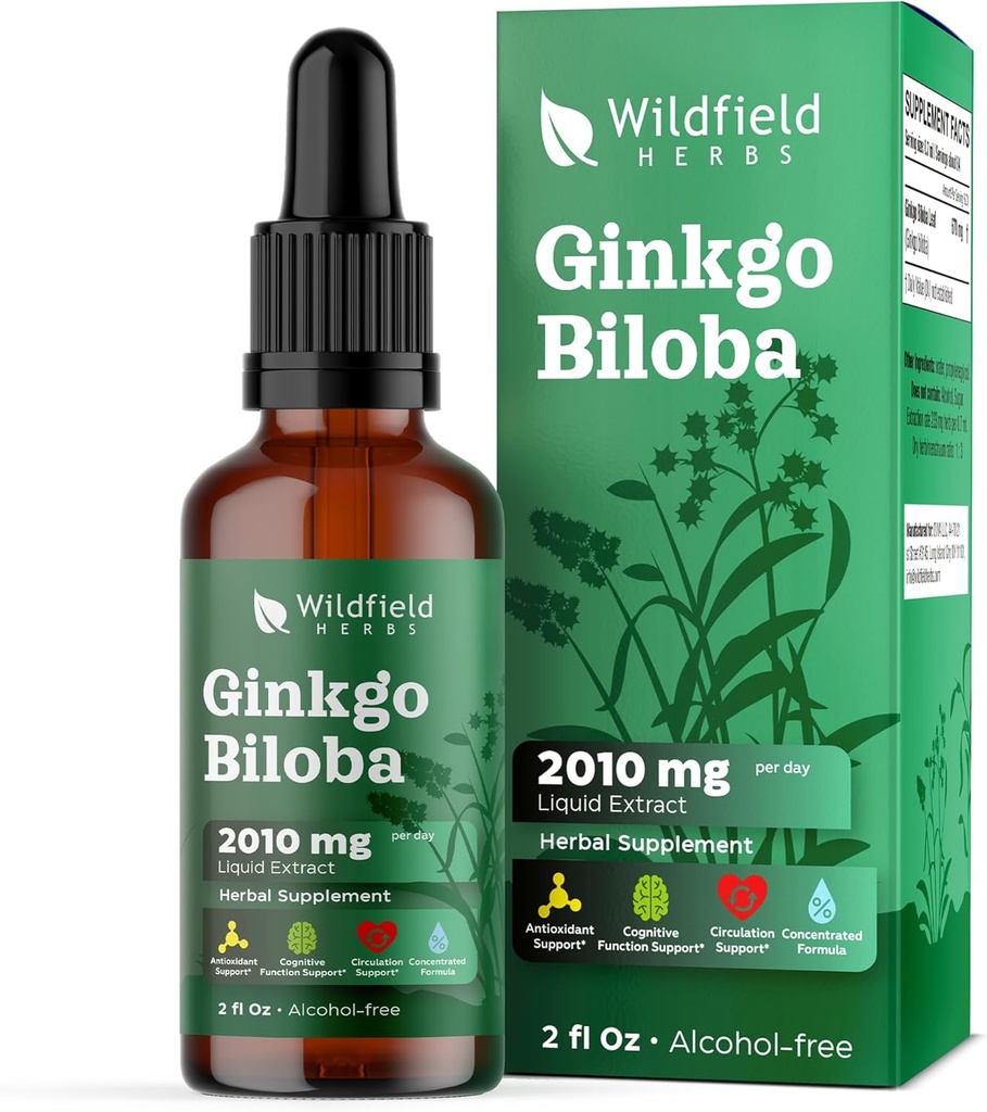 Ginkgo Biloba extrakt kvapky Tekuté 2000 mg (Ginkgo biloba L.) Bylinné doplnok Absorby Lepšie ako kapsule, 1 mesiac dodávky, 84 Servírovanie, alkohol bez tinktúry - 2 Oz, balenie po 1
