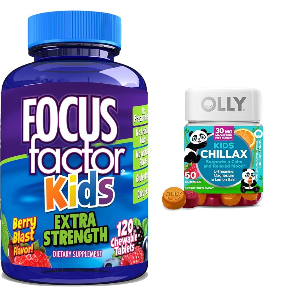 Focus Factor Deti Extra sila Denné žuvacie mozog Zdravie Podpora + OLLY Deti Chillax Pokoj Chews, 50 Počet