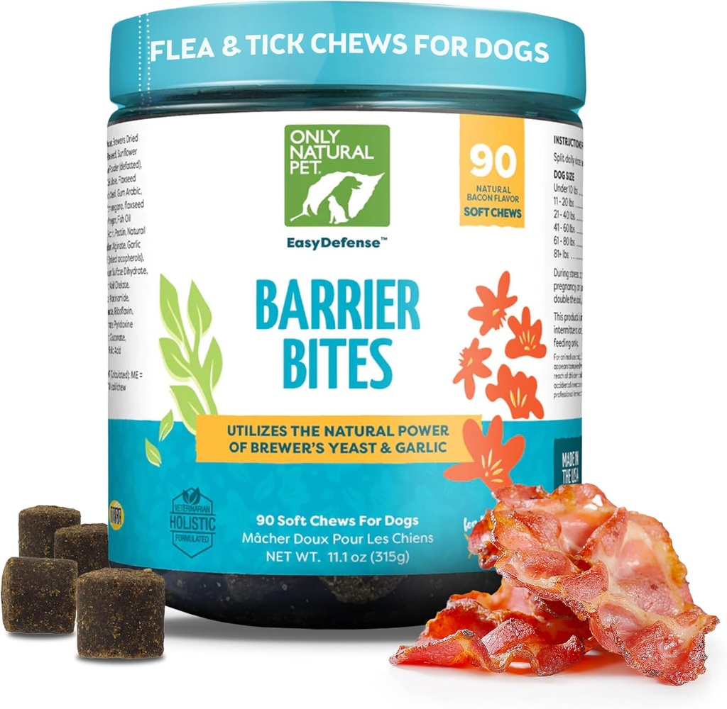 Iba Natural Pet EasyDefense Bariéry mäkké Flea Žuvačky pre psy - Prvá línia obrany Opaky Blchy & Kliešte, Boosts Imunitný systém a zdravá koža & Coat - (90 Bacon Ochutené mäkké žuvačky) 1 balenie