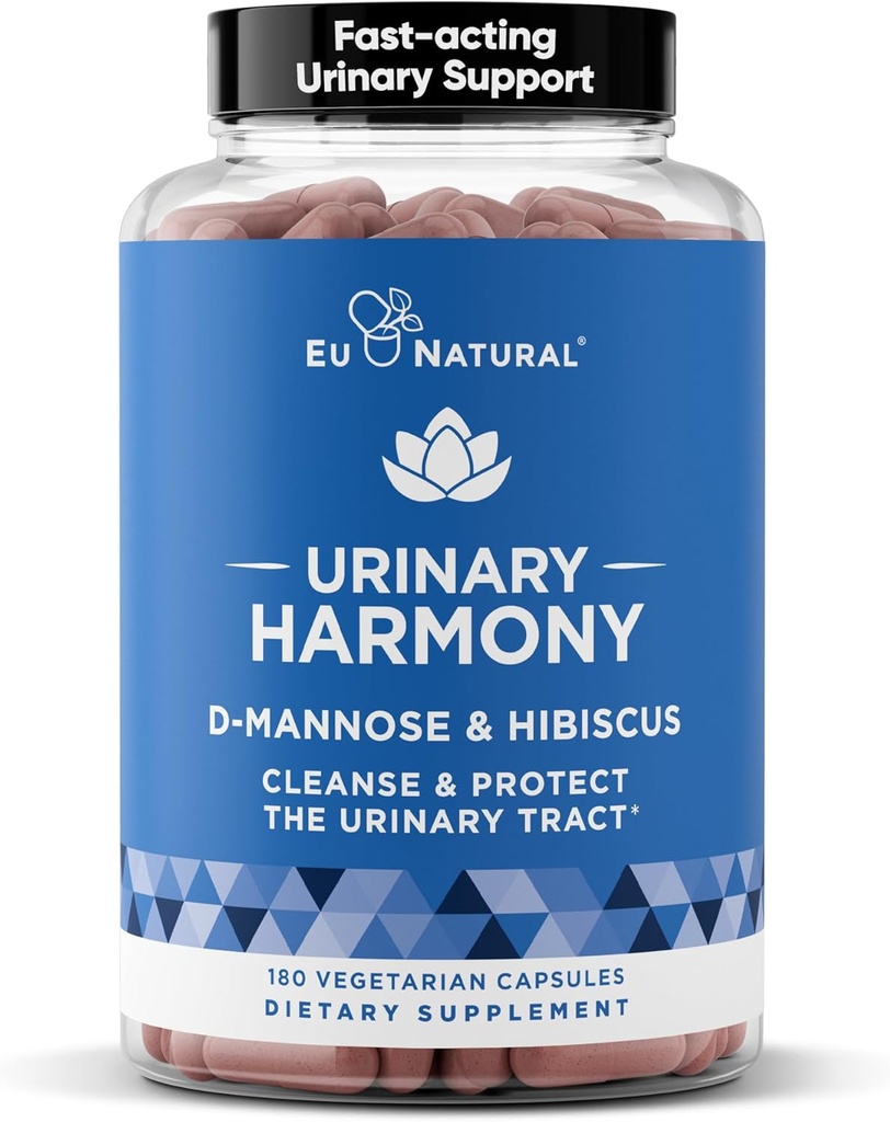 Urinary Harmony D-Mannose Supplement – Urinary Tract Health for Women – Cleanses and Flushes the Urinary System – Potent Clinical Strength Formula with DMannose and Hibiscus – 180 Fast Acting Capsules