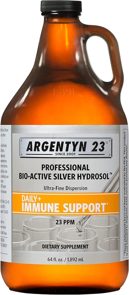 Argentyn 23 Profesionálna imunitná podpora - Koloidné striebro, bio-aktívny hydrosol striebra, 23 ppm, Liquid Twist Top, 64 Fl Oz (1,892 ml)