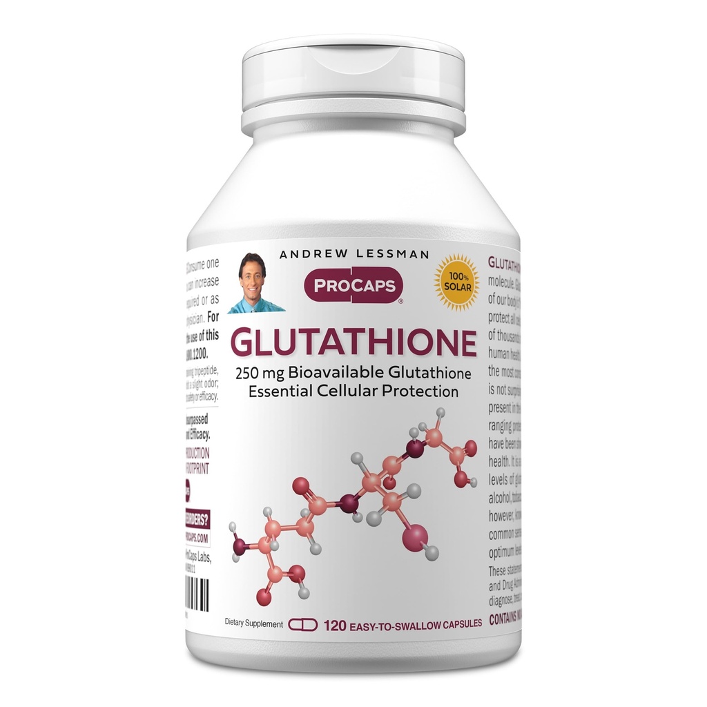 ANDREW LESSMAN Glutatión 250 mg - 120 kapsúl - Výkonný antioxidant, znižuje oxidačný stres. Biologicky dostupné, chráni bunky, tkanivá, orgány. Podporuje Imunitné zdravie. Kapsuly ľahko prehltnúť.