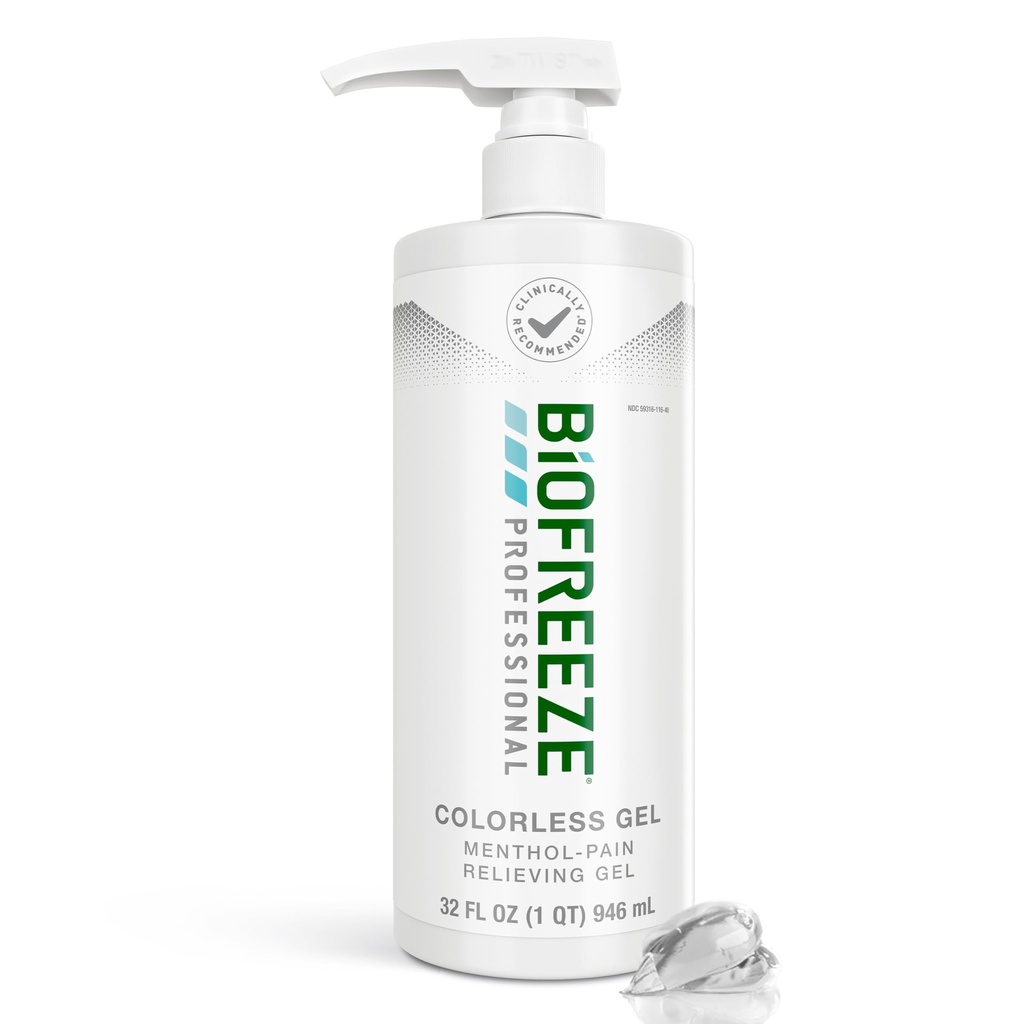 Biofreeze Professional Gel Pain Relief for Knee, Krk, Hip, Joint, Rameno, & Jednoduché Backache, Artritída Bolesť Reliever, Bolesť svalov Bolesť Relief, Bezfarebný mentolový gél 32 Fl Oz