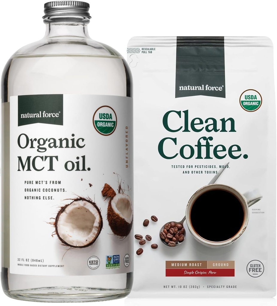 Natural Force Organic Ground Clean Coffee + Organic MCT Oil Bundle 