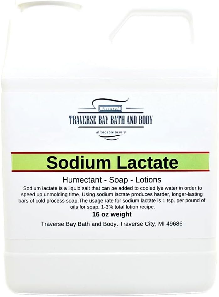Traverse Bay Bay Bath a Telo Laktát sodný, 16 oz, Bezpečnostná uzavretá nádoba. 60% koncentrácia USP Natural Conservative vyrobené v USA