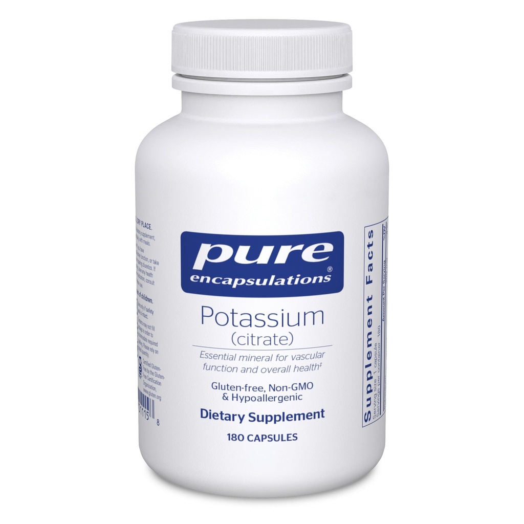 Pure Encapsulations Draslík (Citrate) - Essential Electrolyte Supplement to Support Nerve & Muscle Function, Adrenals, Hormones, Heart Health & Energy* - Dusičnan draselný Kapsule - 180 Kapsule
