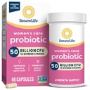 Renew Life Dámske probiotické kapsule, 50 miliárd CFU Garantovaný, Podporuje pH Balance, Vaginal, močových ciest, Tráviace a imunitné zdravie(2), L. Rhamnosus GG, Dairy, Soy a Gluten-free, 60 Počet