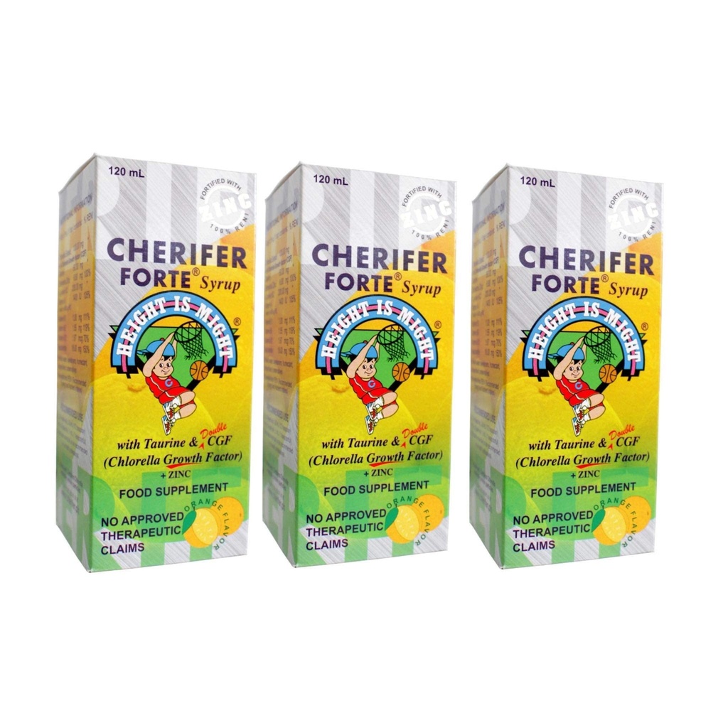 3 CHERIFER Forte Sirup w/Taurine & Double Chlorella Growth Factor + Zinok 120ml