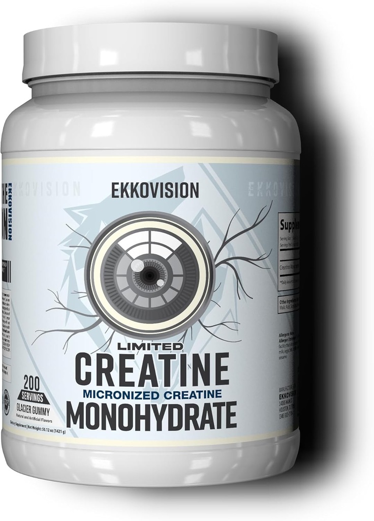 Ekkovision Kreatinný monohydrát Prášok, Mikronizovaný, Glacier Gummy, Pre Cvičenie a Post Cvičenie Doplnok pre mužov a ženy, Energetická podpora, Ľahko sa mieša v Shake, Smoothies & Nápoje, 200 Servisov