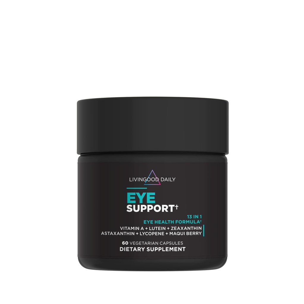 Livingood Daily Eye Support, 13-in-1 Vision Supplement with Lutein, Zeaxantin, Astaxantin, Vitamin A, Lycopene, Maqui Berry & More, Propaguje zdravé oči, Blue Light Protection, Vegan, 60 kapsúl