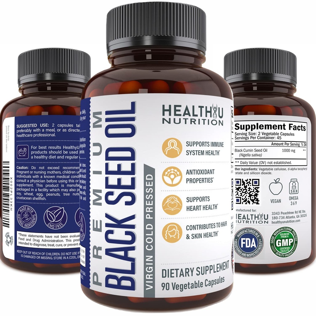 Premium Black Cumin Seed Oil Kapsule - Panna Cold Pressed Nigella Sativa Black Seed Oil Pills - Imunitná podpora Supplement - Omega 3 6 9 Vitamín E Blackseed pre nechty kože 1000 mg p/Serving
