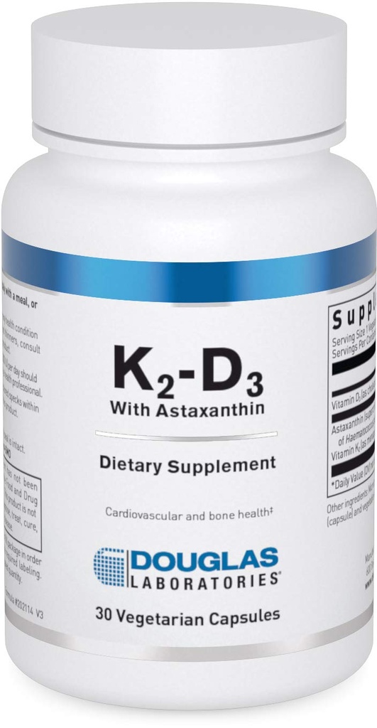Douglas Laboratories K2-D3 s astaxantínom - Antioxidačná podpora pre kosti, imunitnú funkciu a cievne zdravie* - s menachinónom-7 & D vitamínom - 30 Vegetariánskych kapsúl