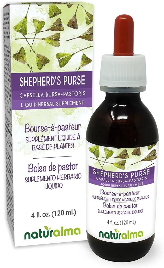 Purze Naturalma Shepherd (Capsella Bursa-pastoris) bylina Tinktúra bez alkoholu - 4 fl oz Tekutý extrakt v kvapkách - Bylinné doplnky - Vegan