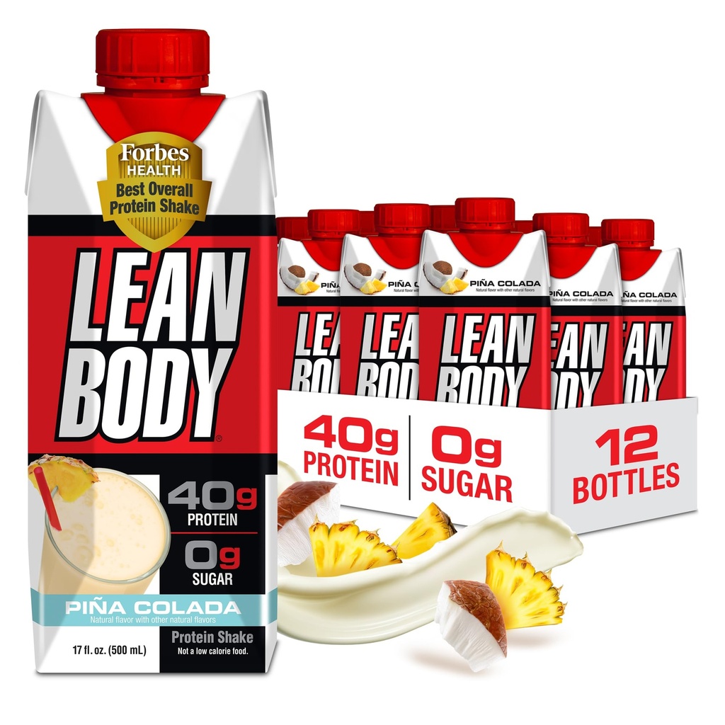 Pina Colada Protein Shake, 40g Protein, Wheey Blend, 0 Cukor, bezlepok, 22 Vitamíny a minerály, 17 Fl Oz (Stock of 12)