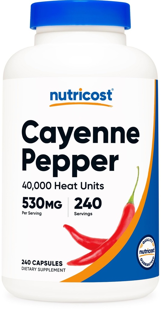Nutricost Cayenne Pepper 530mg, 240 Kapsule - 40.000 Heat Units, Gluten Free, non-GMO