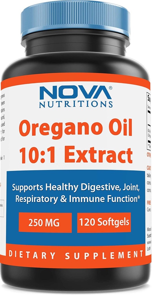 Nova Nutritions Oregano Oil 250 mg 10:1 Extract - Non-GMO & Gluten Free - Oregano olej - Immune Support - 120 Softgels