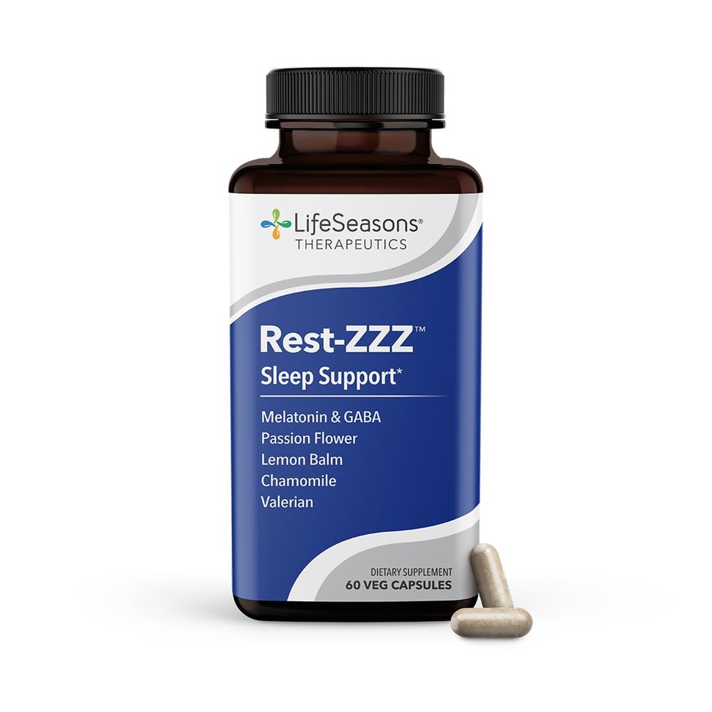 LifeSezóny Odpočinok-ZZZ - Prírodná podpora spánku Supplement - Pád Asleep & Stay Asleep - Pokoj Nervový systém - Jednoduché svalové namáhanie a nepokoj - nízka dávka Melatonín GABA & harmanček - 60 kapsúl