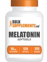 BulkSupplementments.com Melatonin 10 mg Softgels - Melatonín pre dospelých, spánkový doplnok - 10 mg melatonínu na serving, bez lepidla, 1 Softgel na serving, 120 gróf (Pack of 1)