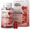 Wild & Organic Panax Ginseng Gummies 1500 mg - Korean Red Ginseng Supplement - Vegan, Non-GMO Root Powder Based Chews - 60 Gróf