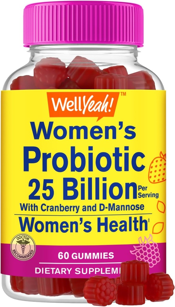 25 miliárd probiotík pre ženy Gumies s brusnicami a D-manóza - 12 kmeňov - Vaginálne zdravie, trávenie podpora, zdravie Gut, a Feminine zdravie - 60 Gummies