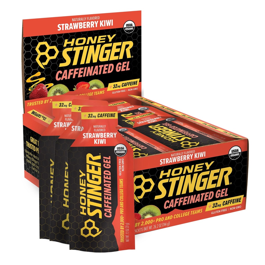 Med Stinger Strawberry Kiwi Energy Gel, kofeínový a lepok zadarmo s organickým medom, pre cvičenie, beh a výkon, športové výživa pre domáce & Gym, Pre a stredné cvičenie, 24 balenie