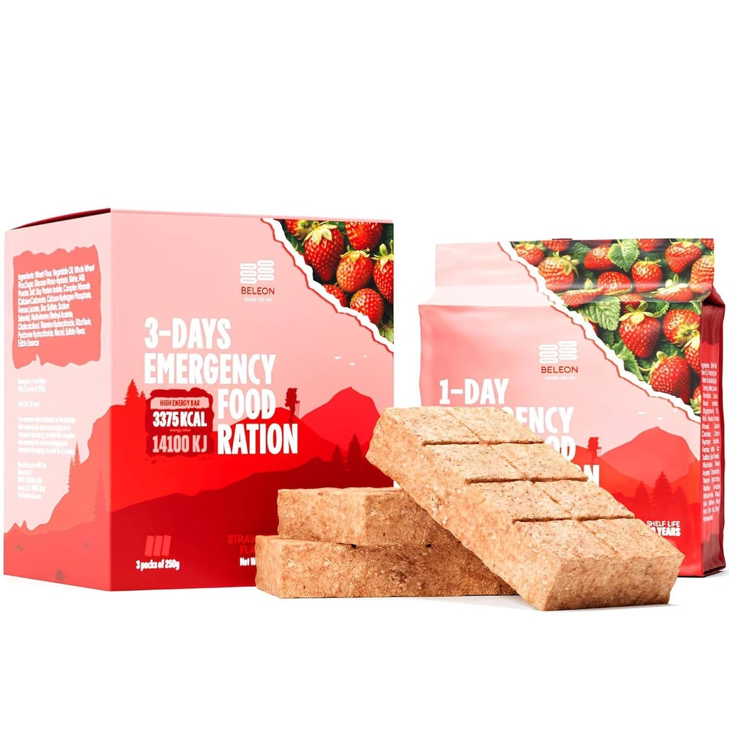 Emergency Food Supply 3-dňový 72 hodín Jahodový sušienok Bary MRE Jedlá Vojenské 2024 Prežitie Kit - 20 rokov Čas použiteľnosti Kempovanie Turistika Dodávky