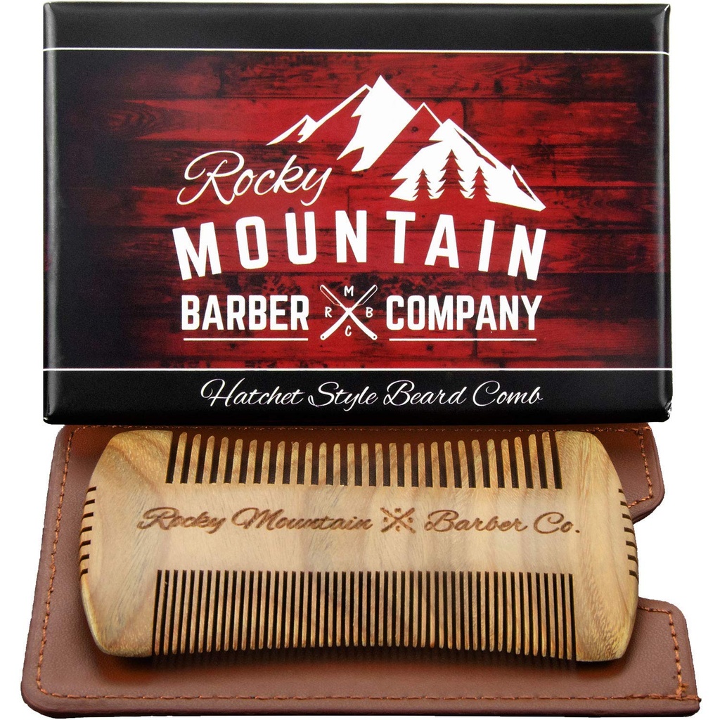 Beard Comb - Sandalwood Natural Hatchet štýl pre vlasy - Anti-statické & No Snag, ručne široký a jemný zubný kefka najlepšie pre brada a fúzy s nosením puzdro