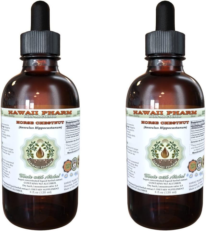Konský gaštanový extrakt bez obsahu alkoholu, organický konský gaštanový orech (Aesculus hippocastanum) sušený Nut Glycerit Hawaii Pharm Natural Herbal Supplement 2x2 oz