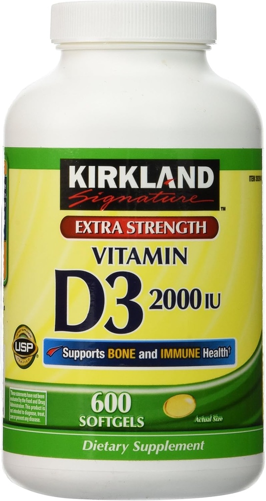 Kirkland Extra sila Vitamín D-3 2000 IU 600 mäkkých gélov