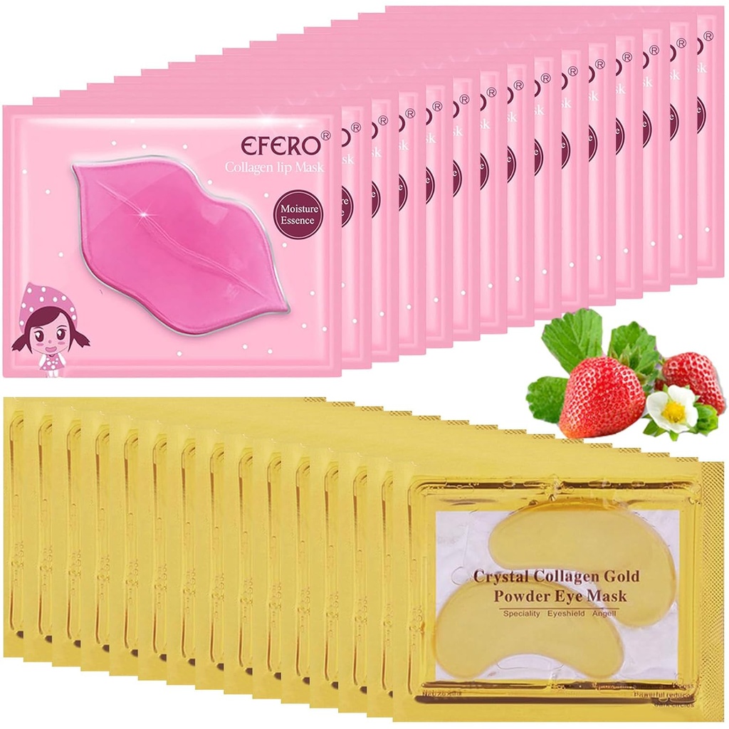 30 Pairs Lip Maska & Pod očnou maskou, 24K Gold Crystal Collagen pod očnými pásmi pre opuchnuté oči, Lip Masky účinne vyživuje pokožku pier a očí, očné masky znižujú jemné čiary a tmavé kruhy