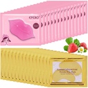 30 Pairs Lip Maska & Pod očnou maskou, 24K Gold Crystal Collagen pod očnými pásmi pre opuchnuté oči, Lip Masky účinne vyživuje pokožku pier a očí, očné masky znižujú jemné čiary a tmavé kruhy
