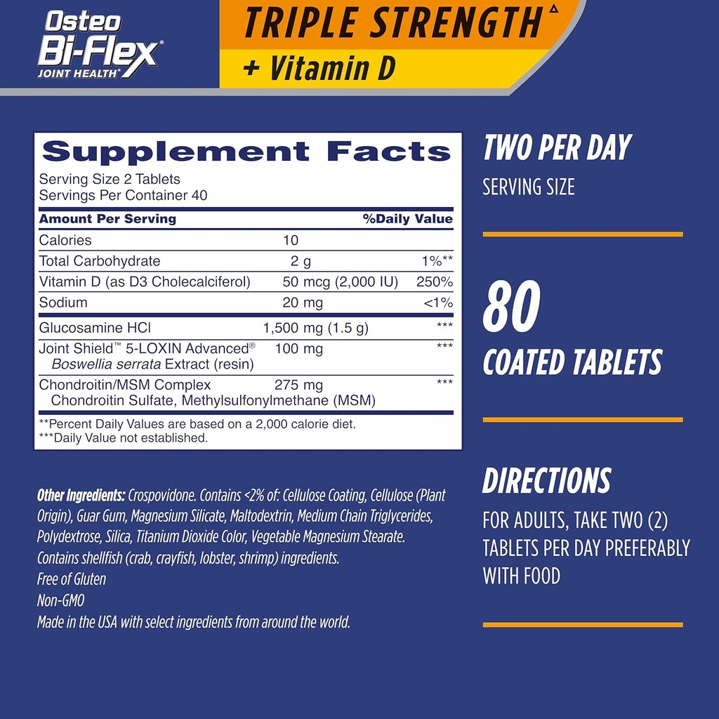 Osteo Bi- Flex Triple sila [5] s vitamínom D Glukozamín Chondroitín Spoločné zdravotné doplnky, obalené tablety, 80 počet (séria 2)
