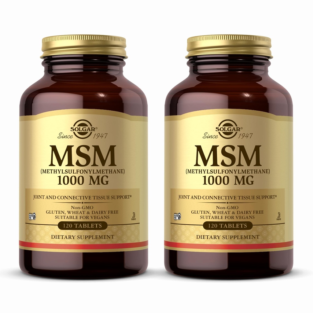 Solgar MSM 1000 mg - 120 tabliet, balenie po 2 - podporuje kĺby a spojovacie tkanivo - non-GMO, Vegan, Gluten Free, Dairy Free, Kosher - 240 celkových služieb