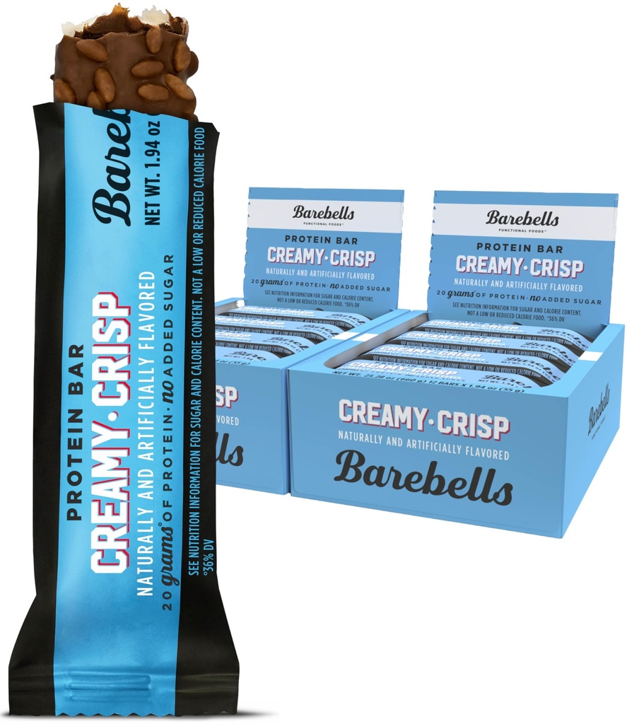 BAREBELLS Proteínové tyčinky Krémové Crisp - 12 Gróf, Balenie 2 - Bielkoviny Snacks s 20g High Protein - Čokoládové Bielkoviny Bar s 1g celkových cukrov - Perfektné na Go Protein Snack & Breakfast Bars