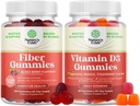 Bundle of Fiber Gummies for Adults - Cigarety Root Supplement with Prebiotic for Gut & Digestive - Sugar Free & Vegan and Vitamin D3 Gumies with 2000IU per Serving Bone Muscle & Immune Support