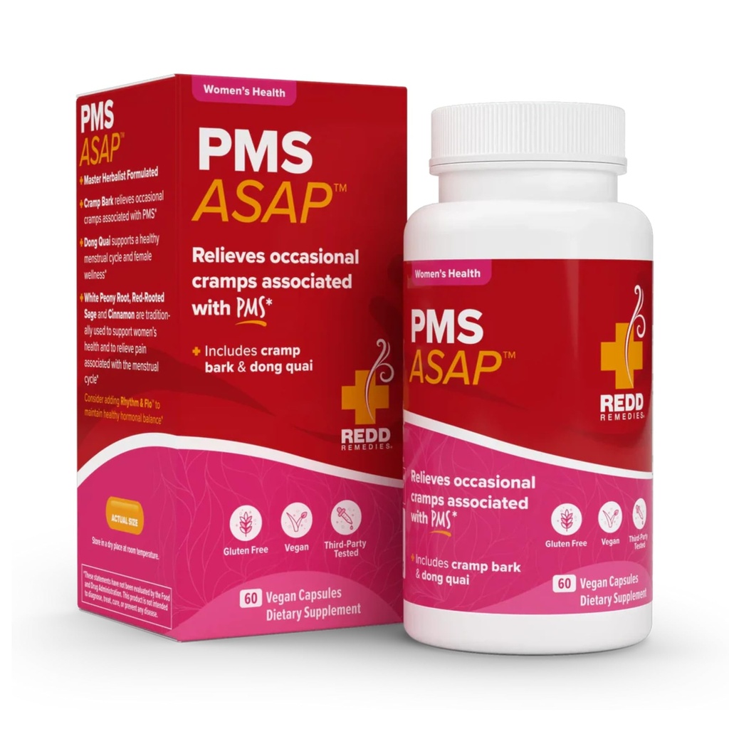 Redd Remedies, PMS ASAP, Obsahuje Cramp Bark & Dong Quai, 60 Vegan Kapsule