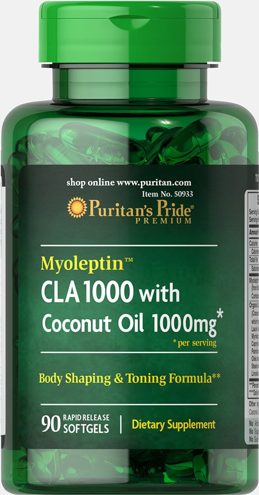 Puritánska pýcha Myoleptin CLA 1000 s kokosovým olejom-90 Softgels