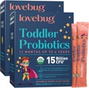 LOVEBUG Deti Probiotický prášok s prebiotickou Fiber - Batoľa Imunity Support & Cescase Relief - USDA Organic Probiotiká pre deti Gut & Digestive Health (Ages 1-4) - 60 Balenie (Neochutené)