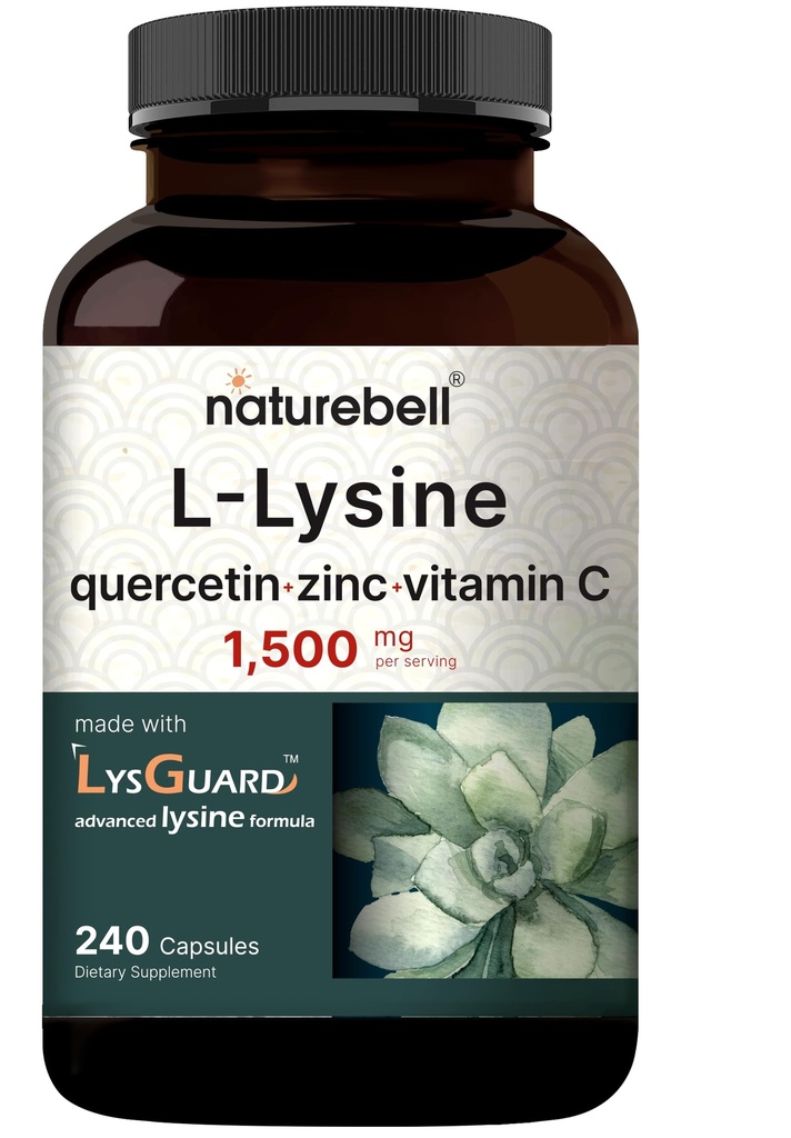 NatureBell L-lyzín 1000 mg Kapsule + Quercetin 250 mg s vitamínom C a zinkom, 240 grófov 
